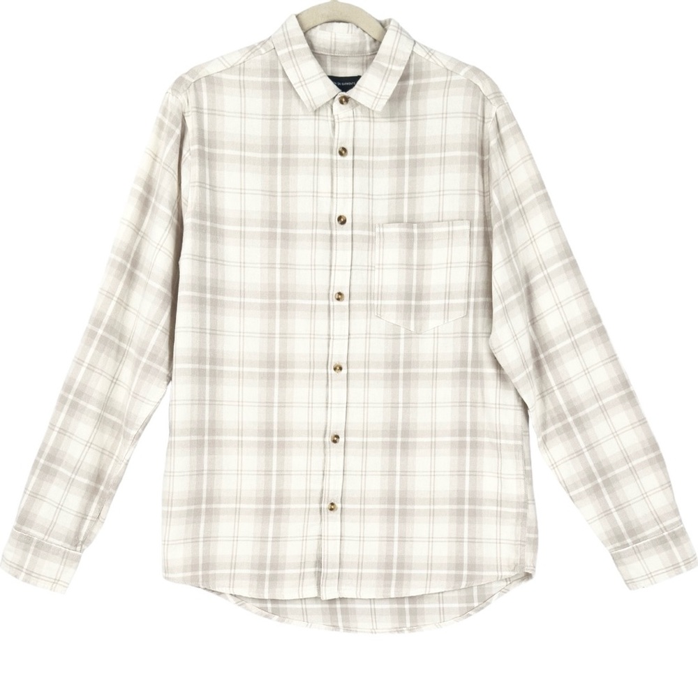 Cotton On Garment Men’s Camden Long Sleeve Bone Plaid Button Down Shirt Size S